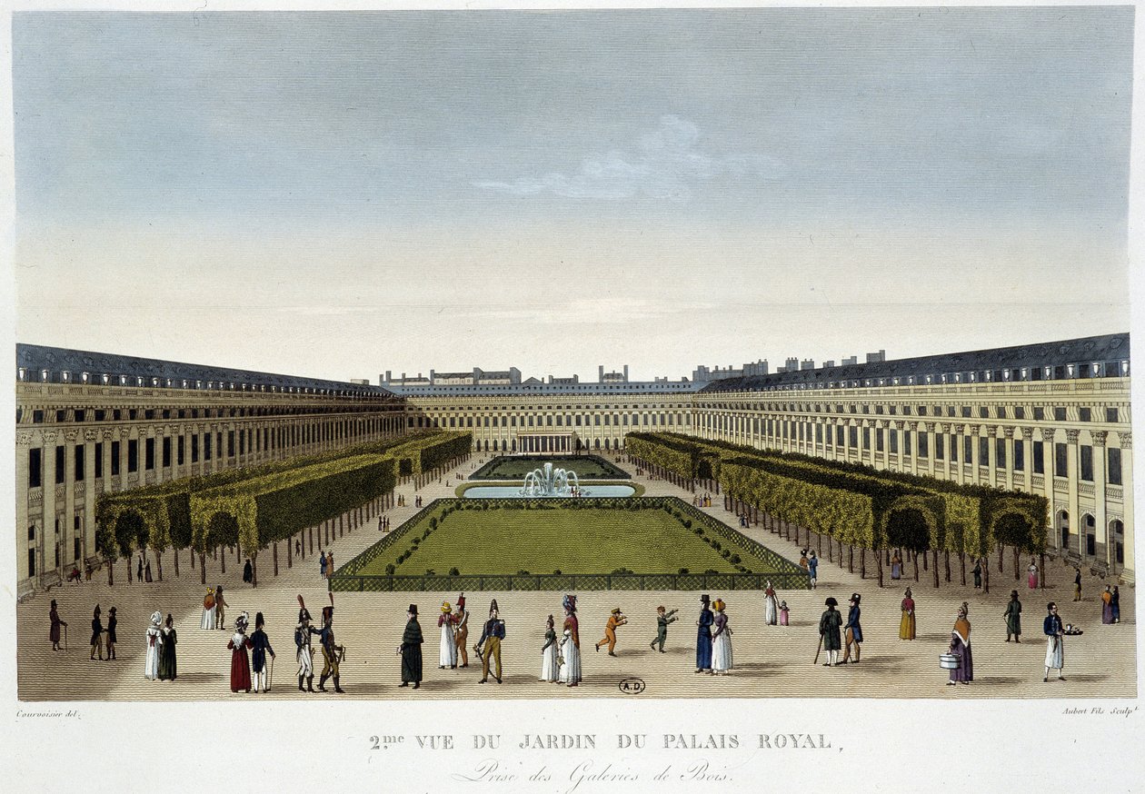Kraliyet Sarayı Bahçesi Görünümü - Courvoisier tarafından “” Paris Manzaraları”nda by Henri Courvoisier Voisin