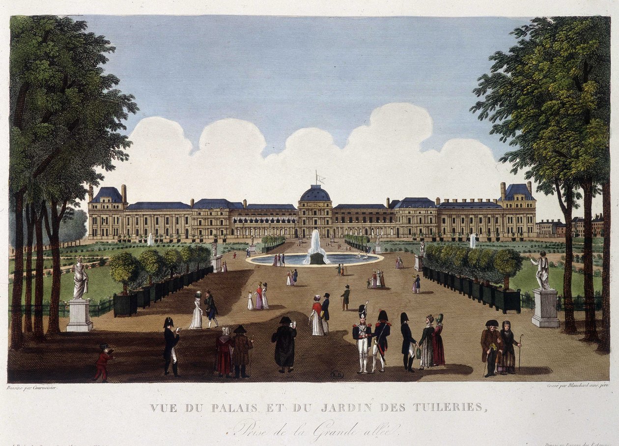 Saray ve Tuileries bahçesinin görünümü - Courvoisier tarafından “” Vues de Paris”te by Henri Courvoisier Voisin