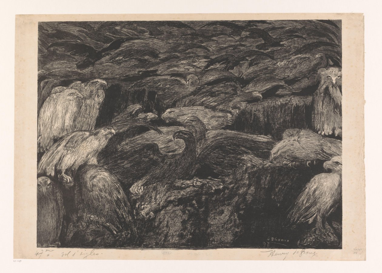 Bir grup yırtıcı kuş Vol d'Aigles (nesnedeki orijinal başlık) by Henri De Groux (signed by artist)