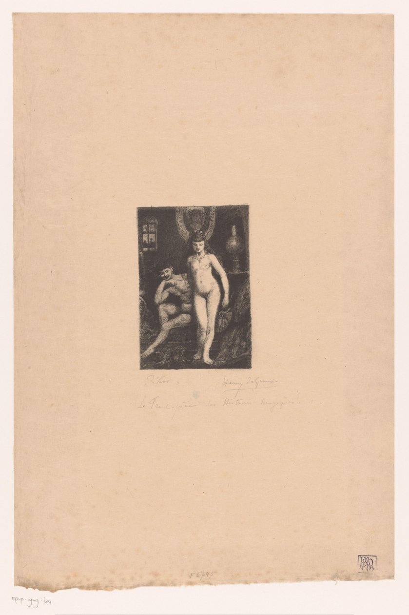 Ayakta çıplak kadın ve oturan çıplak adam by Henri De Groux (signed by artist)