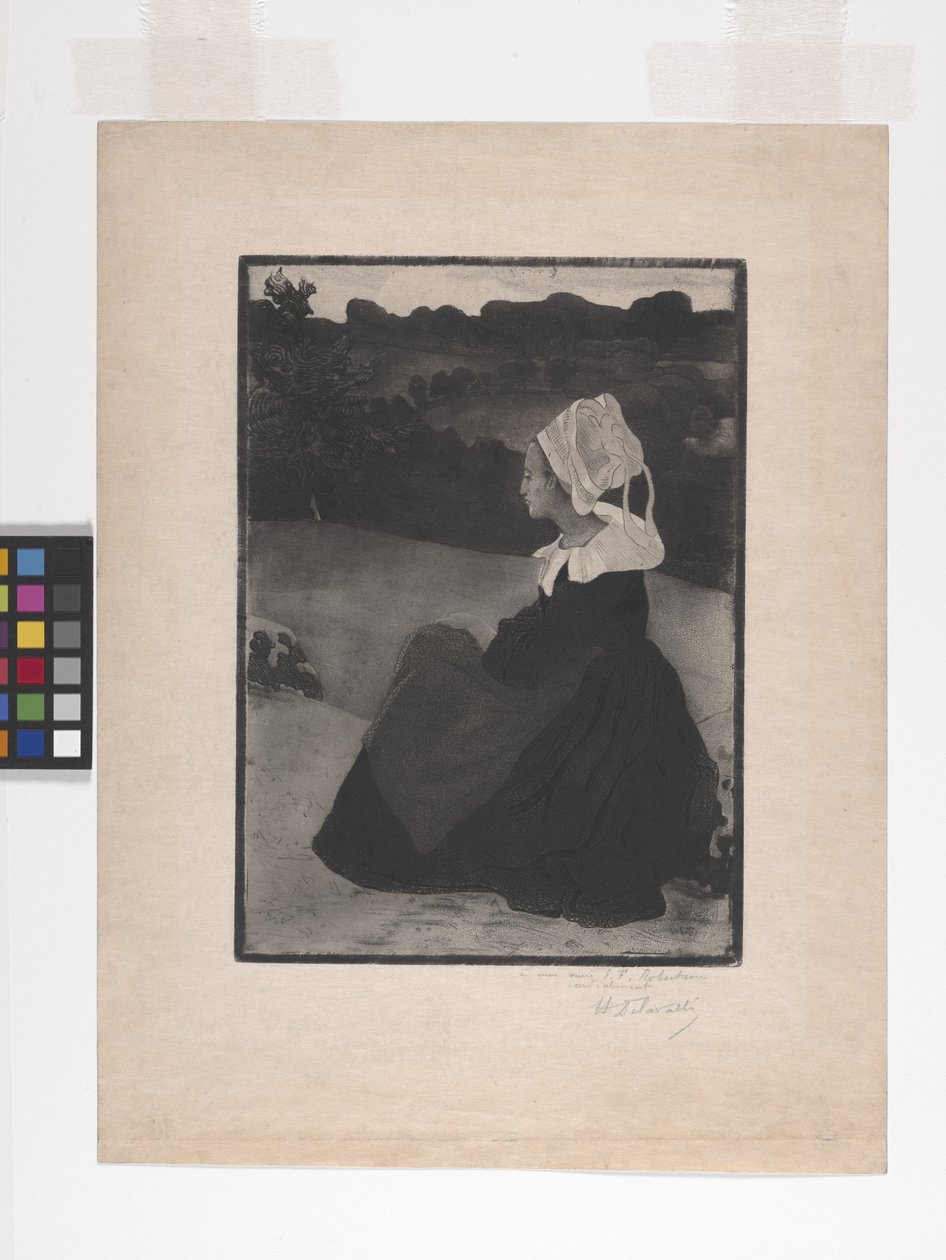 Bretonne Assise (Oturmuş Breton Kadın) (gravür, yumuşak zemin gravürü ve aquatint) by Henri Delavallee