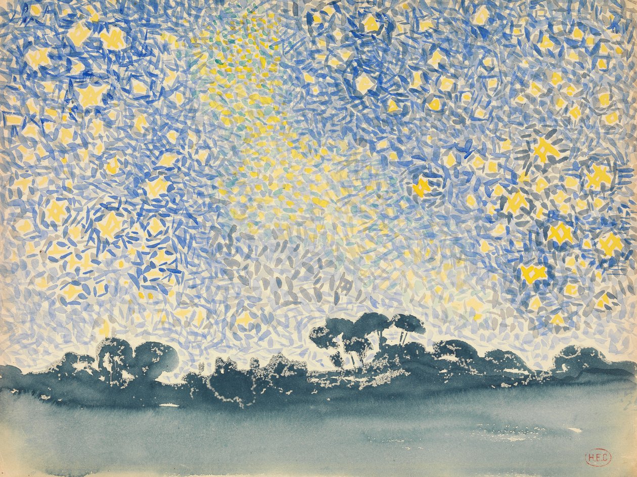 Yıldızlı Manzara, c.1905-08 (beyaz dokuma kağıt üzerine grafit üzerine wc) by Henri Edmond Cross