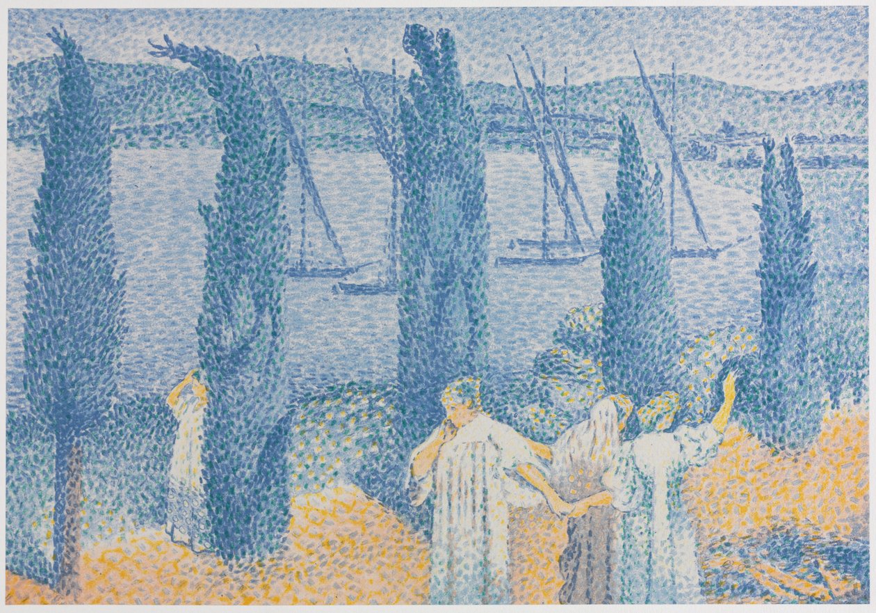 Selvilerle Gezinti Manzarası, La Promenade Paysage aux cyprès, 1897. by Henri Edmond Cross