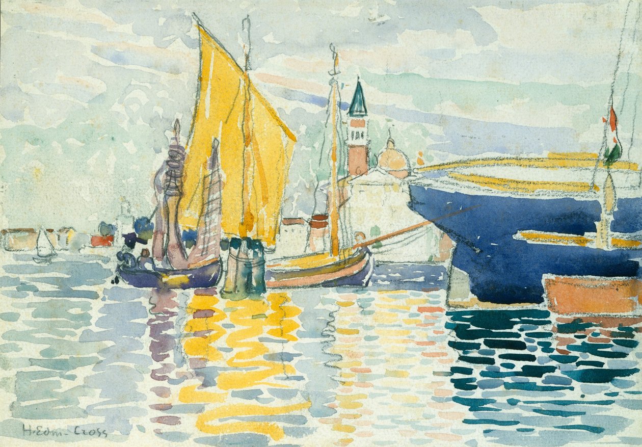 Venedik-The Giudecca, 1903 (ağır, beyaz dokuma kağıt üzerinde tuvalet, grafit ve kömür) by Henri Edmond Cross