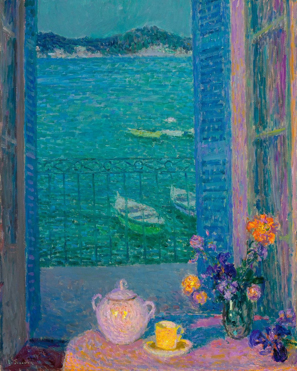 Pencerede çiçek buketi, Villefranche sur mer - Pencerede çiçek demeti, Villefranche-sur-Mer - Tablo Henri Le Sidaner (1862-1939) by Henri Eugene Augustin Le Sidaner