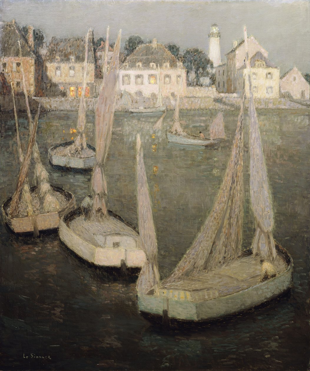 Moonlight tarafından Breton Limanı; Moonlight tarafından Port Breton by Henri Eugene Augustin Le Sidaner