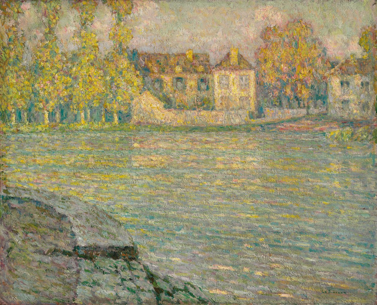 Gün Batımında Nehir Kenarındaki Evler, Moret; Gün batımında nehirdeki evler, Moret by Henri Eugene Augustin Le Sidaner