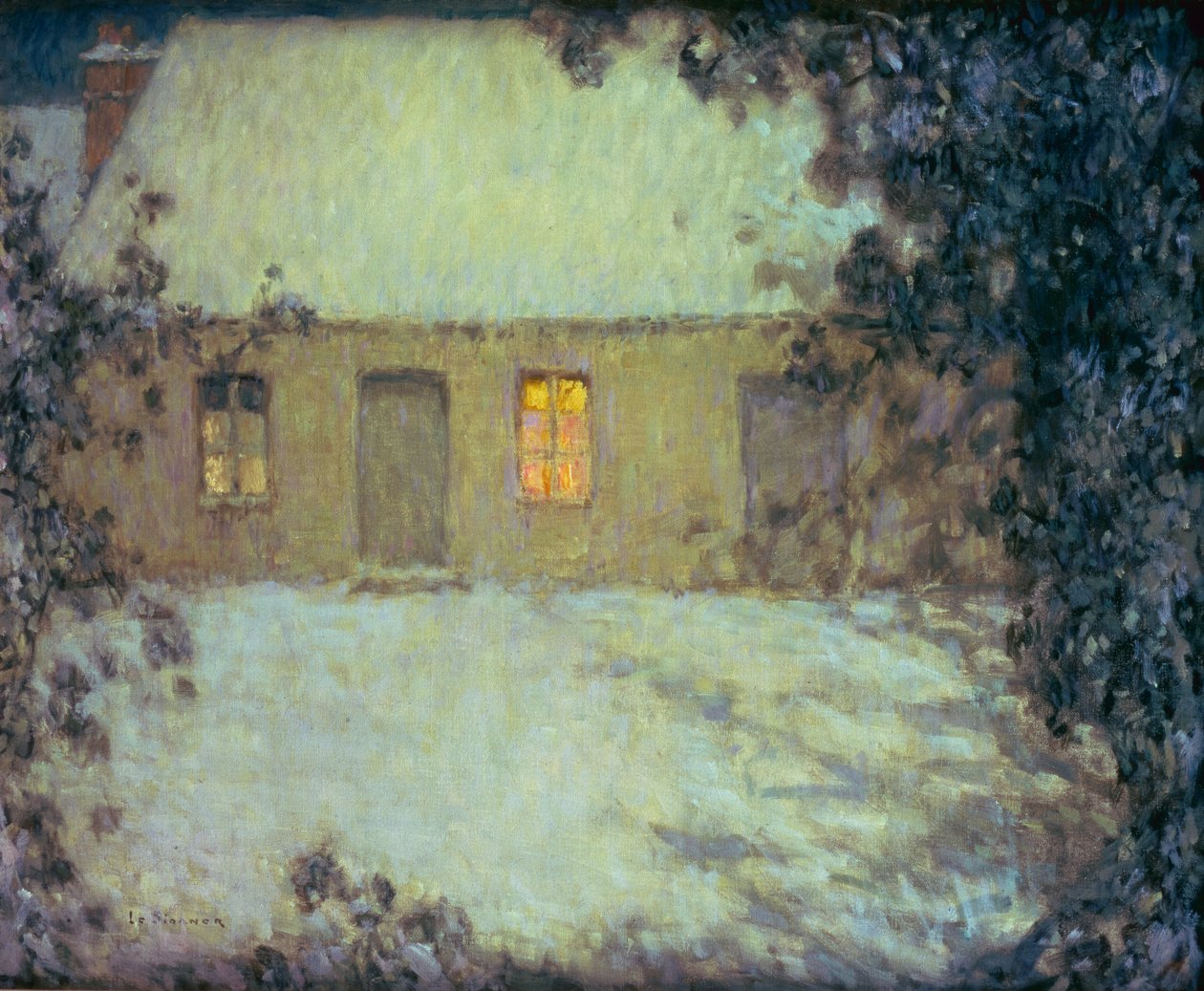 Kar Altında Sazdan Kulübe (tuval üzerine yağlı boya) by Henri Eugene Augustin Le Sidaner