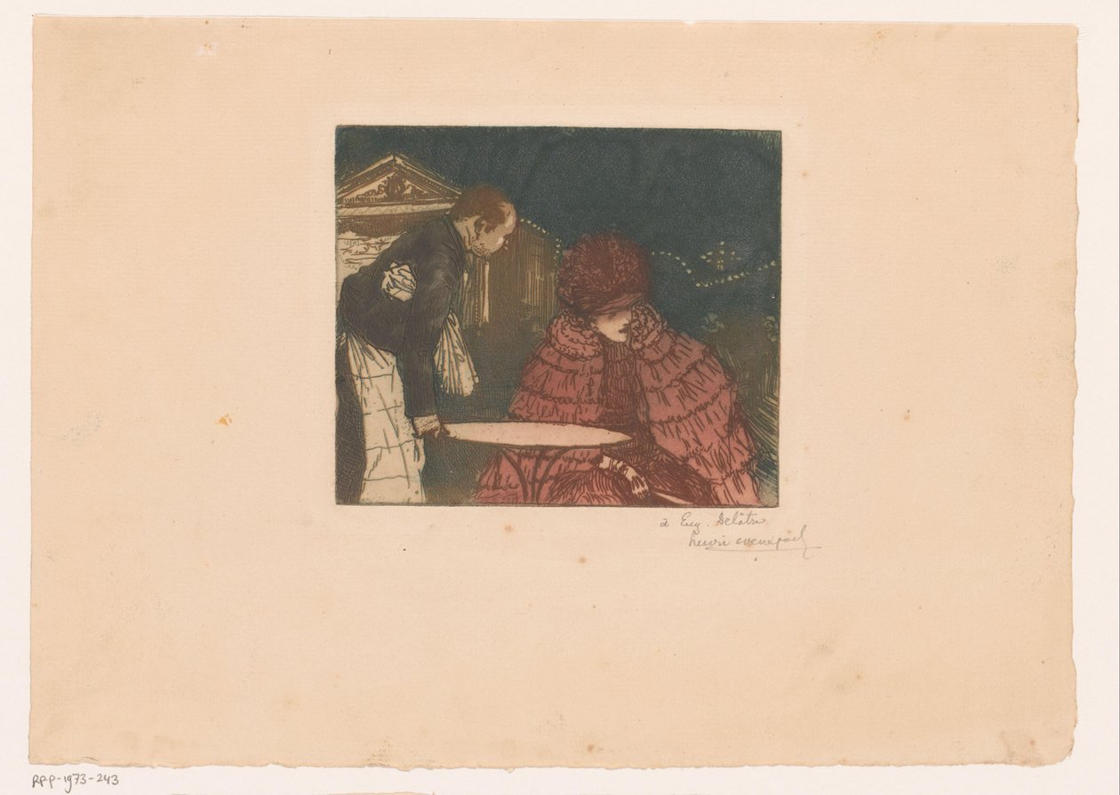 Garson ile terasta kadın by Henri Evenepoel (signed by artist)