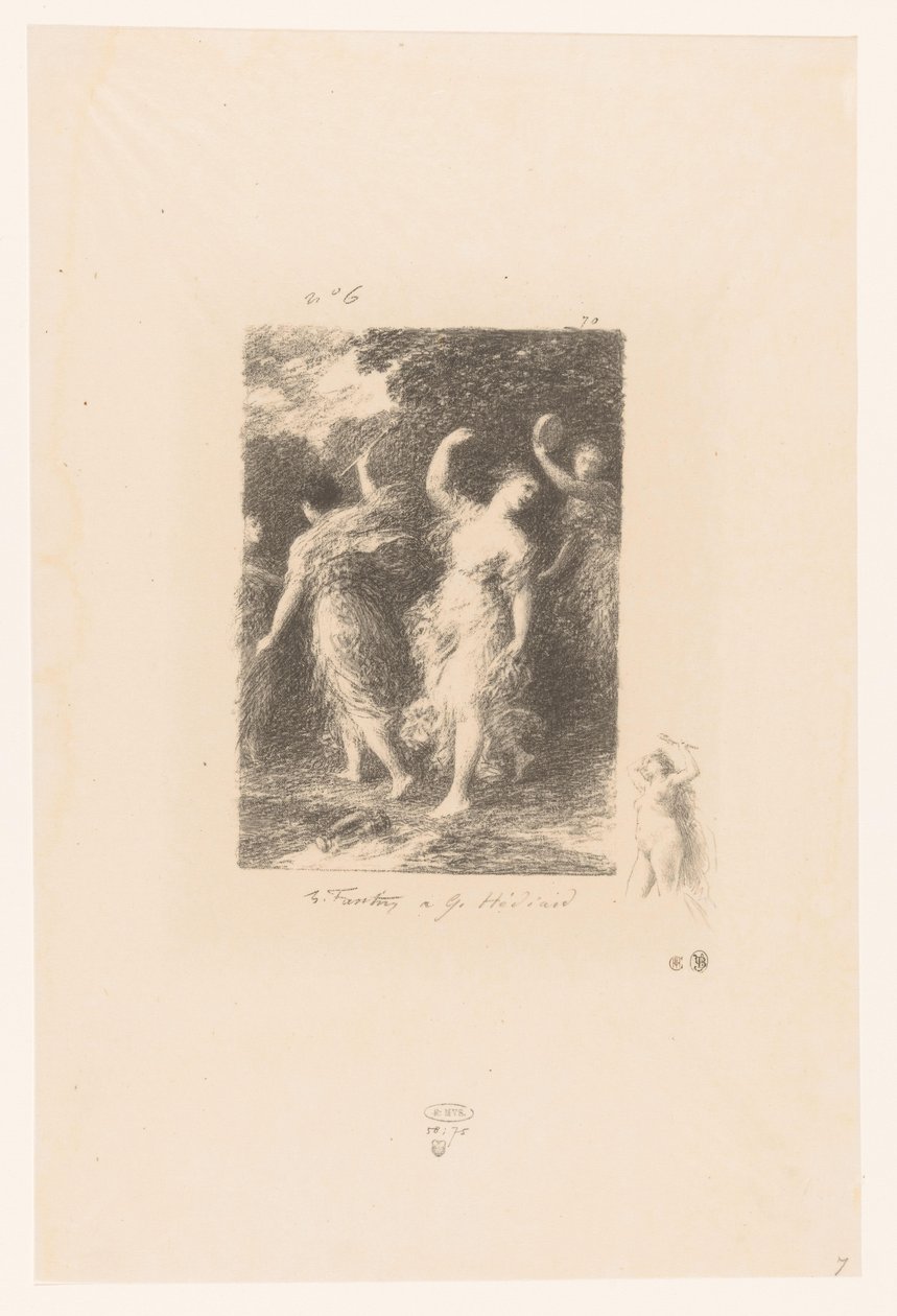 Bacchantes dans eder ve müzik yapar Bacchus Poems by André Chénier (dizi adı) İllüstrasyonlar pour les Poésies d'André Chénier (dizi adı) by Ignace Henri Jean Fantin Latour