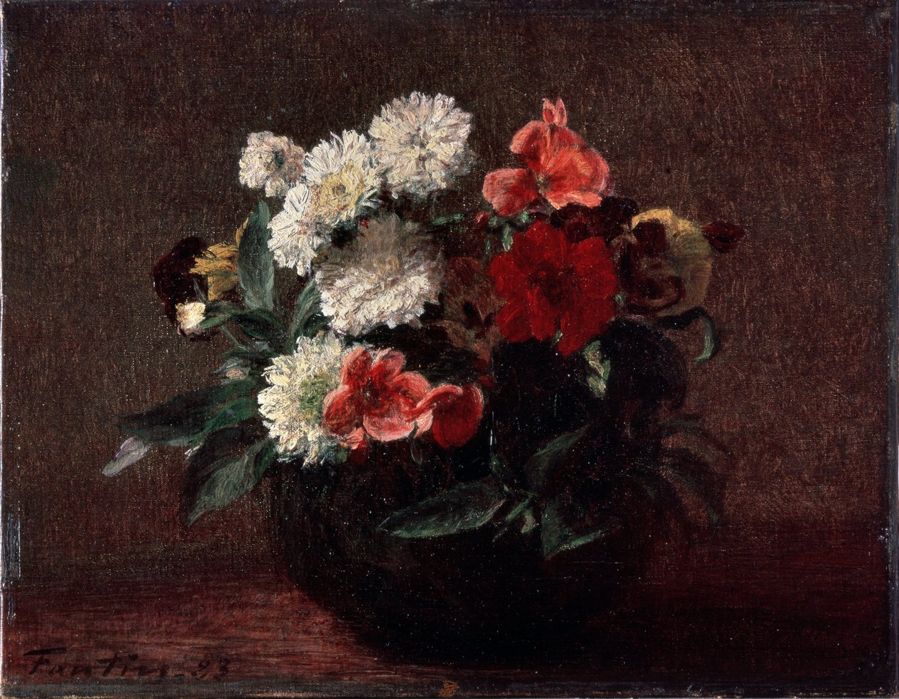 Fayans vazoda çiçekler. Henri Fantin-Latour tarafından yapılan resim (Fantin Latour by Ignace Henri Jean Fantin Latour