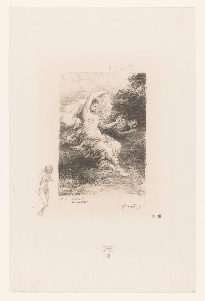 Lydé uyuyan sevgilisini izliyor André Chénier'den Lydé Poems (dizi adı) İllüstrasyonlar pour les Poésies d'André Chénier (dizi adı) by Ignace Henri Jean Fantin Latour