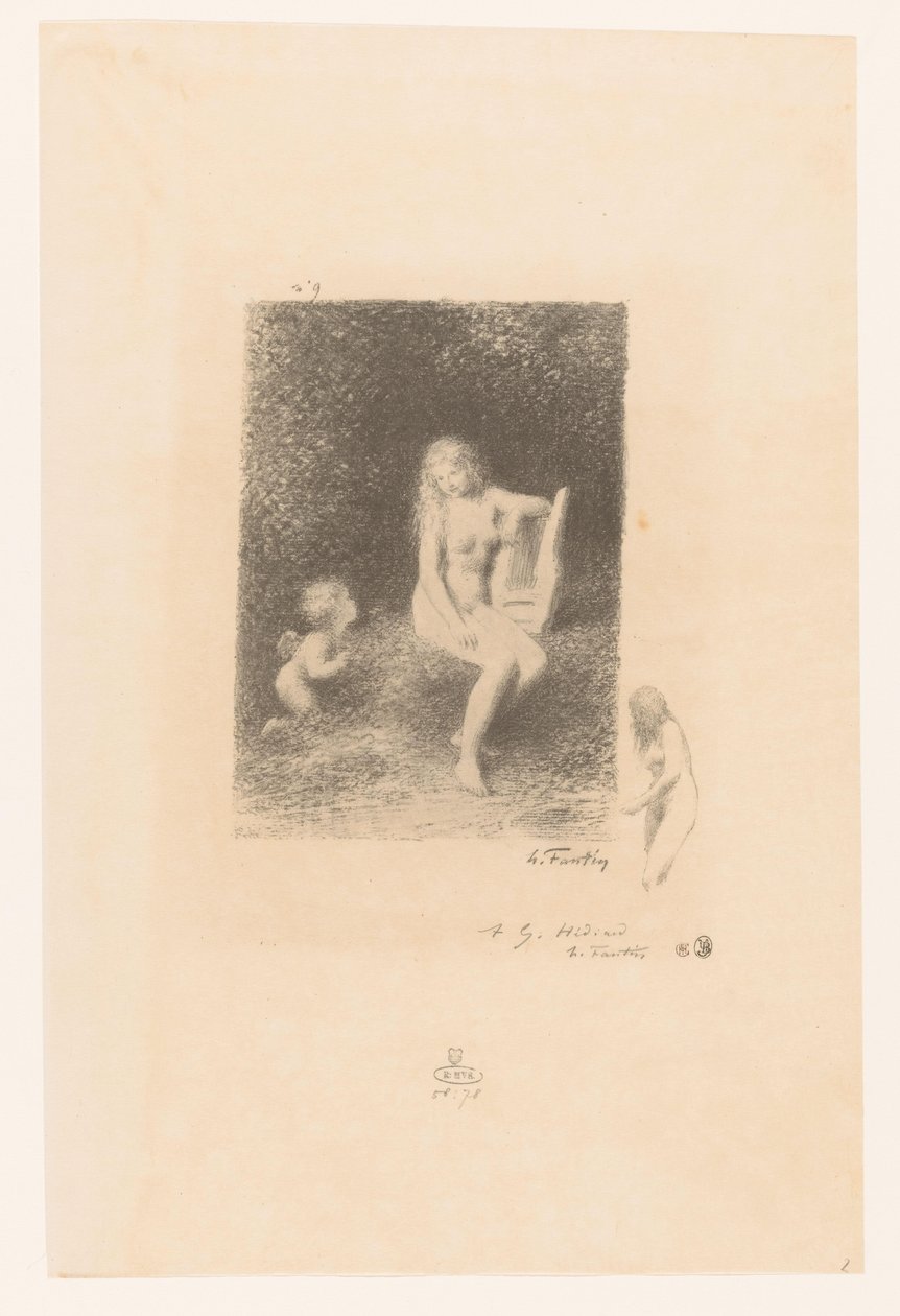 Muze van de muziek Amor ile tanıştı Bir sonraki Naiads XXI Gedichten van André Chénier'de (dizi adı) André Chénier'in Şiirleri için Çizimler (dizi adı) by Ignace Henri Jean Fantin Latour