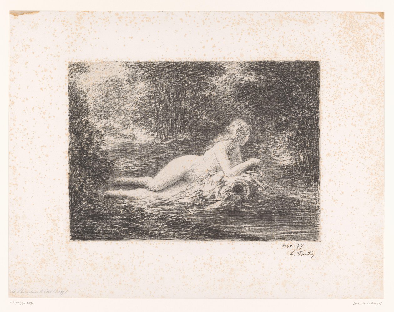 Bir orman deresinde su testili su perisi La source dans les bois (nesnedeki başlık) by Ignace Henri Jean Fantin Latour