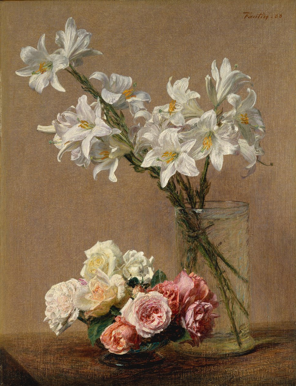Güller ve Zambaklar, 1888. by Ignace Henri Jean Fantin Latour