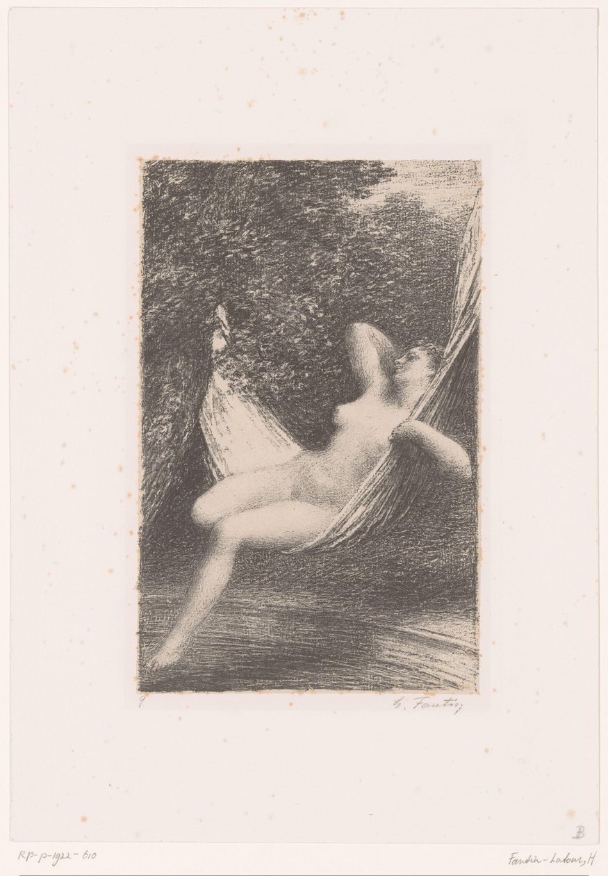 Sara, suyun üzerinde bir hamakta çıplak sallanıyor Sara la Baigneuse Hayatı ve Hector Berlioz'un eserleri (dizi adı) by Ignace Henri Jean Fantin Latour