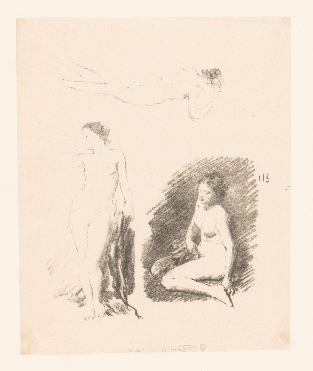 Üç çıplak kadınla çalışma sayfası by Ignace Henri Jean Fantin Latour