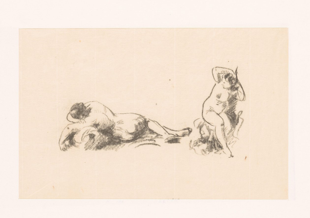 İki çıplak kadınla çalışma sayfası by Ignace Henri Jean Fantin Latour