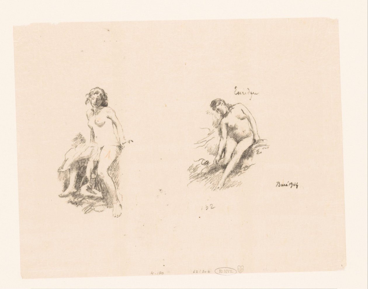 İki çıplak kadınla çalışma sayfası by Ignace Henri Jean Fantin Latour