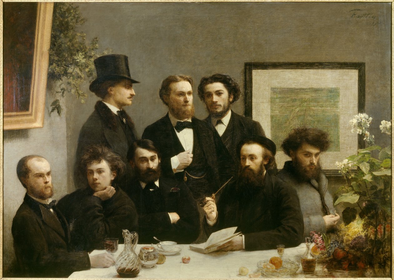 Masa köşesi Soldan sağa Paul Verlaine, Arthur Rimbaud, Elzear Bonnier, Leon Valade, Emile Blemont, Jean Aicart, Ernest d