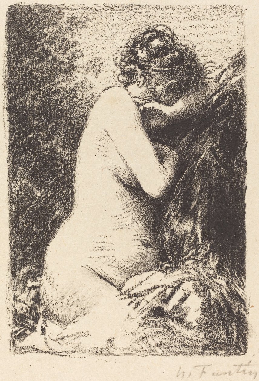 Weeper: Profili Sağa Oturan Çıplak Bir Kadının Çalışması by Ignace Henri Jean Fantin Latour