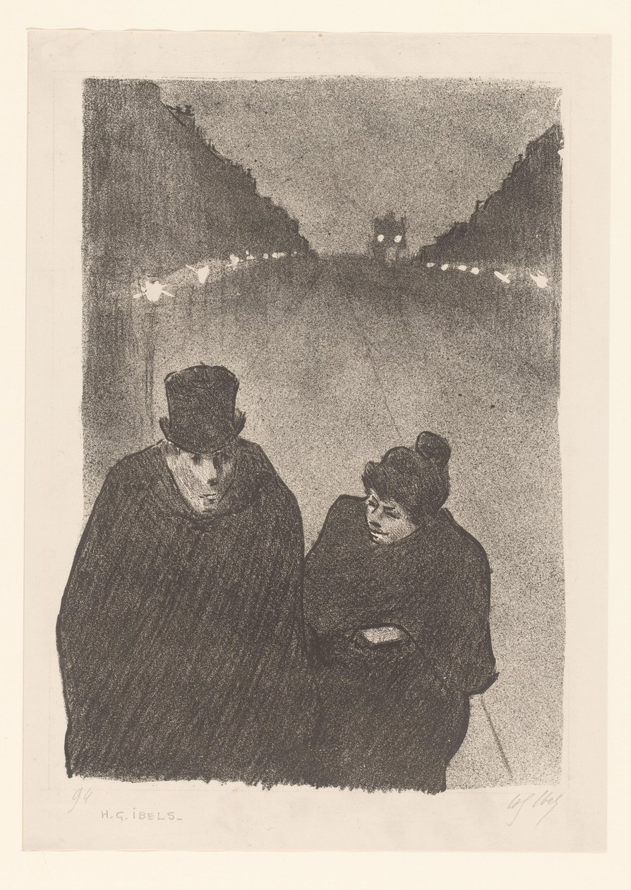 Erkek ve kadın geceleri sokakta by Henri Gabriel Ibels (attributed to)