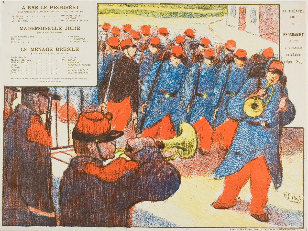Üçüncü Performans: A Bas le progrès, Mademoiselle Julie, Le Ménage Brésile, Le Théatre Libre için by Henri-Gabriel Ibels