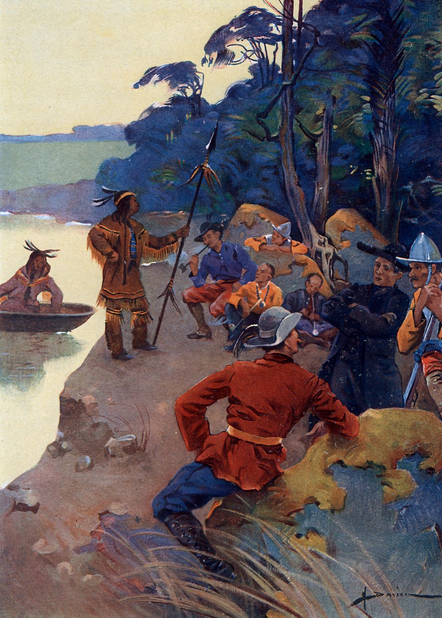 Saint Lawrence Nehri kıyısındaki ilk Avrupalı yerleşimciler, günümüz Quebec 16.-17. Yüzyıl (Saint Lawrence Nehri kıyısındaki Avrupalı yerleşimciler by Henri Gaston Darien