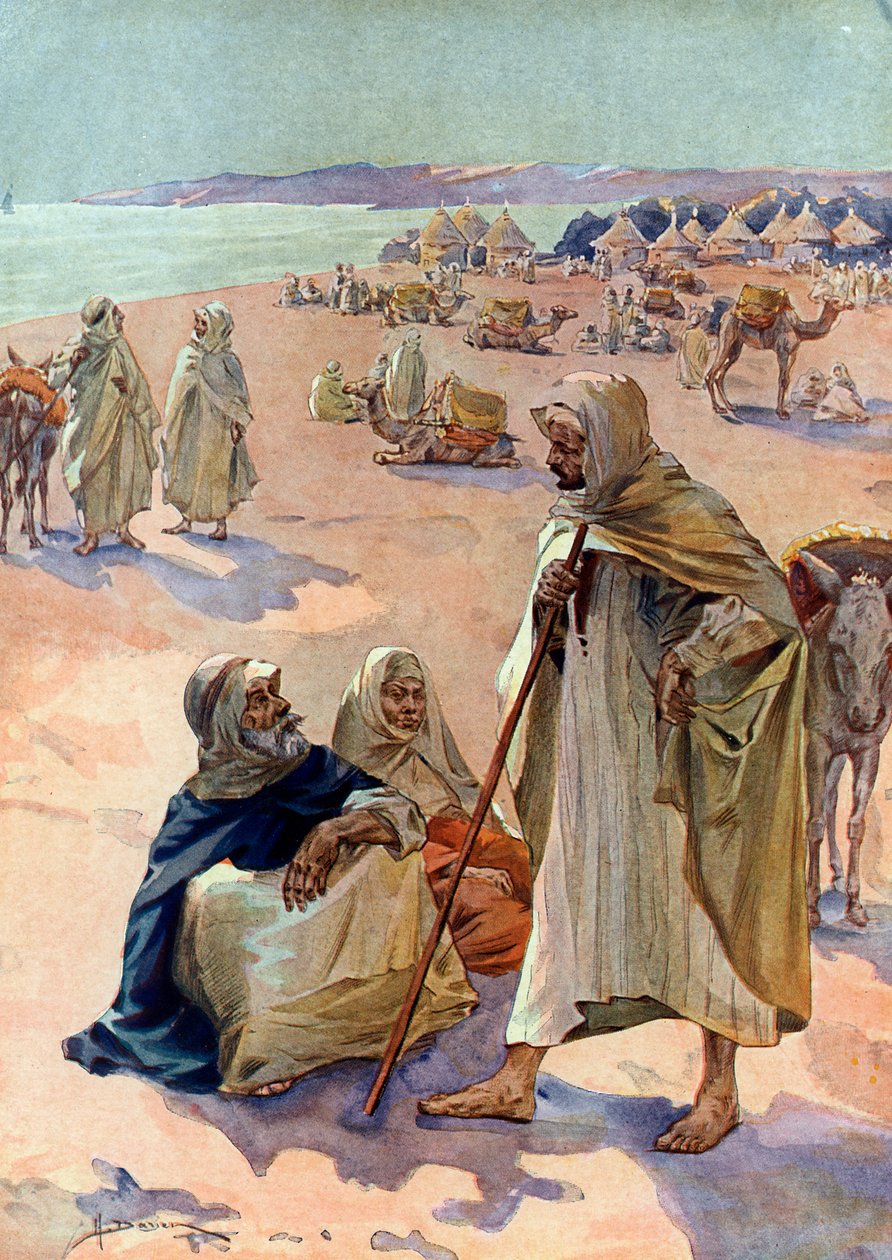 18. yüzyılın başlarında Senegal'in Podor bölgesinde bir Mağribi Brakna yürüyüşünün görünümü (Podor, Senegal yakınlarında bir Mağribi pazarı by Henri Gaston Darien
