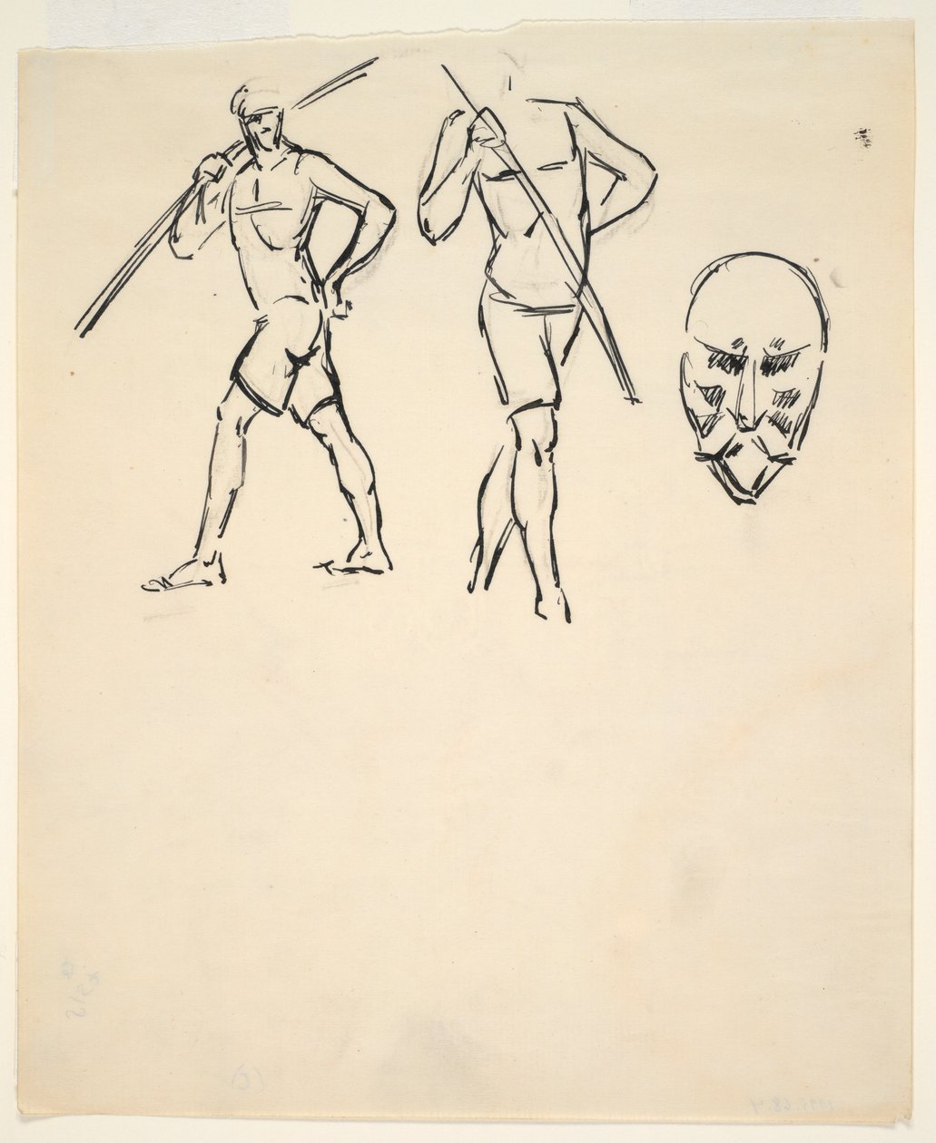 Eskiz sayfası [İki figür ve stilize kafa] by Henri Gaudier Brzeska