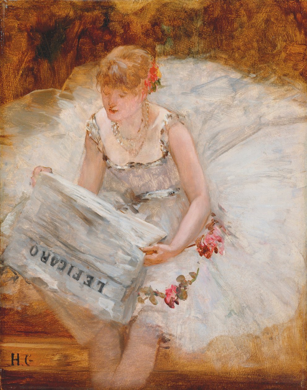 Dansçı Okuma Le Figaro, 1885 dolayları by Henri Gervex