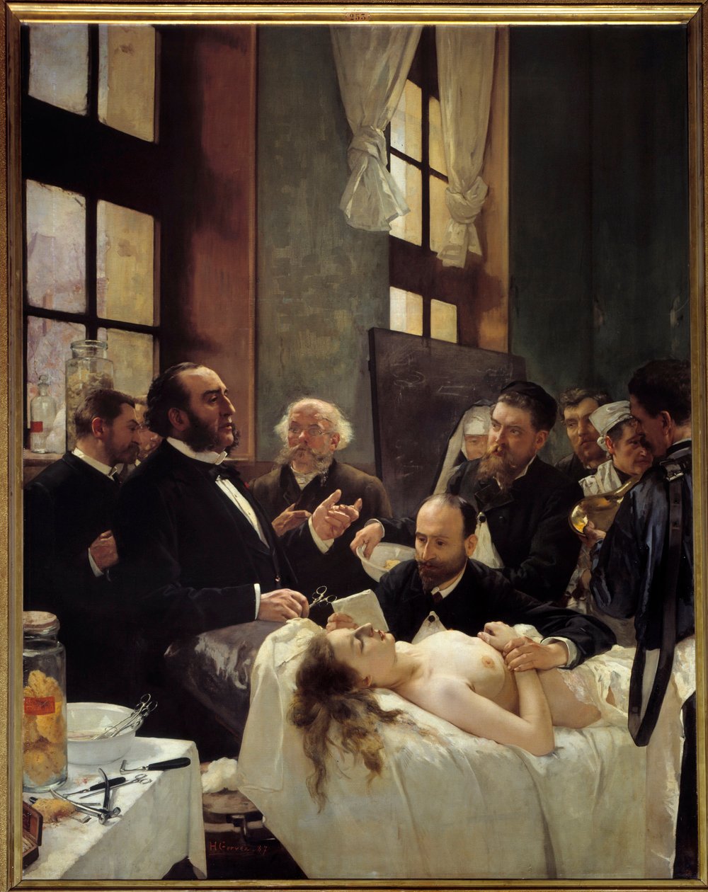 Jules Emile (Jules-Emile) Pean (1830-1898) Saint Louis hastanesinde gemilerin sıkışmasını veya “operasyondan önce” keşfini öğretirken Henri Gervex (1852-1929) 1887 Sun. 2,42x1,88 m Paris, Orsay Müzesi - Dr. Emile Jules (Jules-Emi) by Henri Gervex