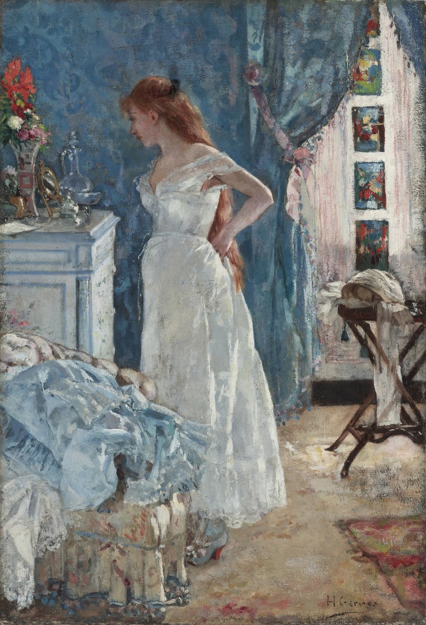 ""Tuvalet"" Sabahlıklı genç kız - Tablo Henri Gervex (1852-1929) Özel koleksiyon by Henri Gervex