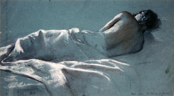 Le Blesse de Guerre için çalışma (mavi kağıt üzerinde kırmızı ve beyaz tebeşirle kömür) by Henri Gervex