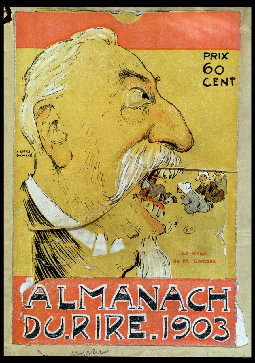 Din adamlarını yiyen Justin-Louis-Emile Combes'un (1835-1921) karikatürü, 'l'Almanach du Rire' kapağı by Henri Gousse