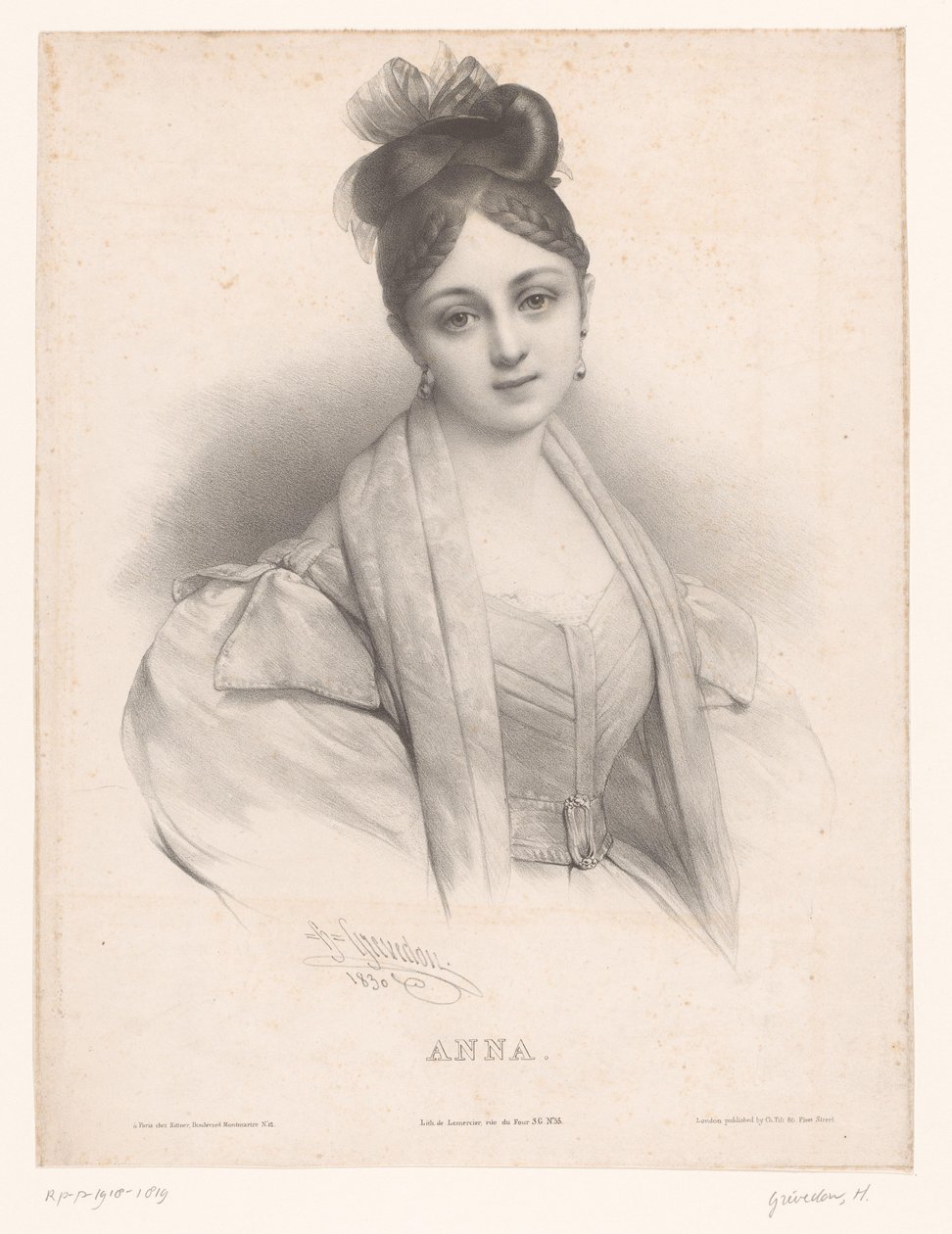 bir minibüs Anna Anna (nesne üzerindeki başlık) Dames, namen volgens het alfabet ile tanıştı (seri başlığı) Bayan Alfabesi veya Yirmi Beş Fantastik Portre Koleksiyonu (seri başlığı) by Henri Grevedon