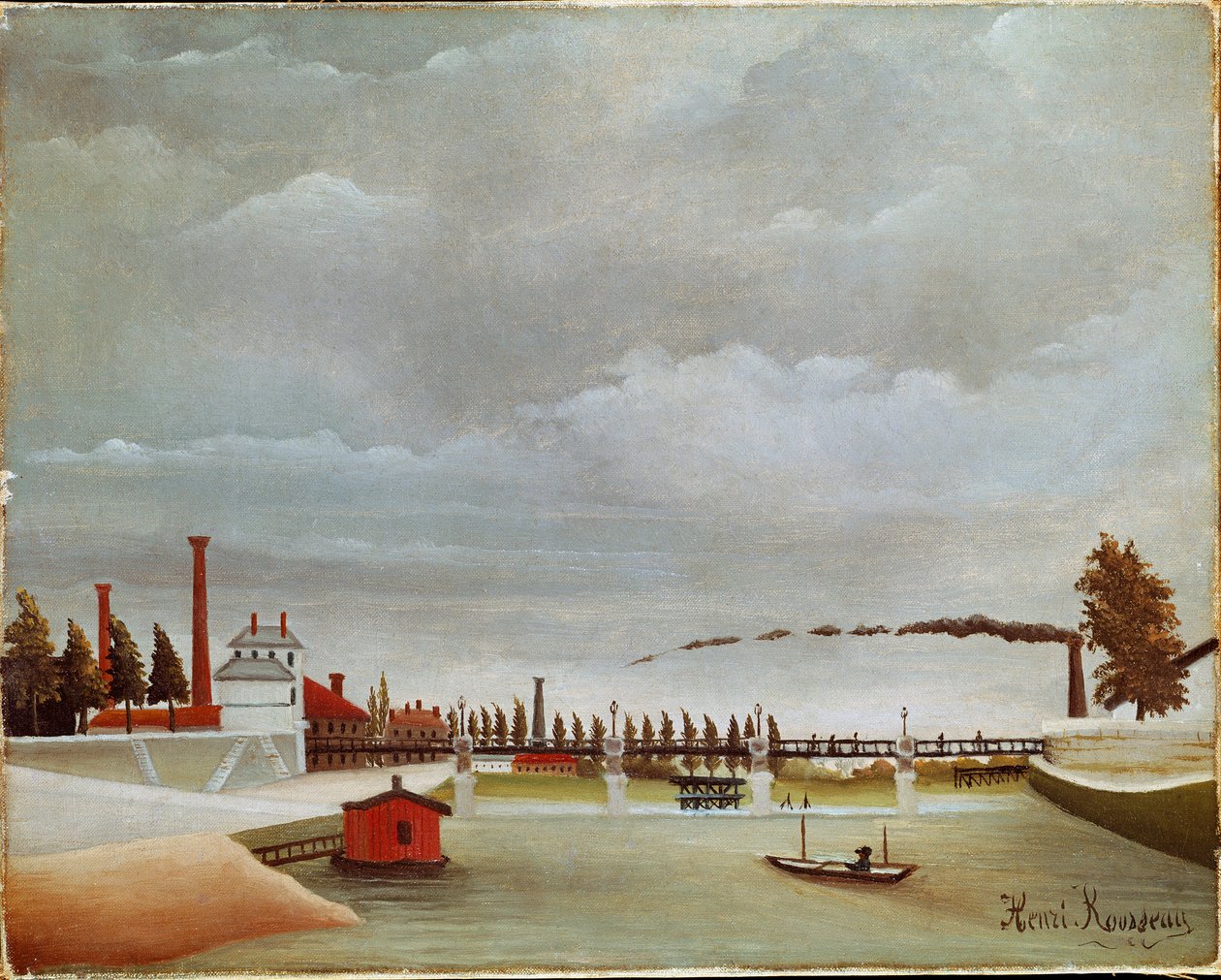 Seine kıyıları. Seine (veya Seine kıyısı) manzarası. Henri Rousseau dit Le Douanier Rousseau tarafından yapılan boyama (1844-1910) by Henri J.F. Rousseau