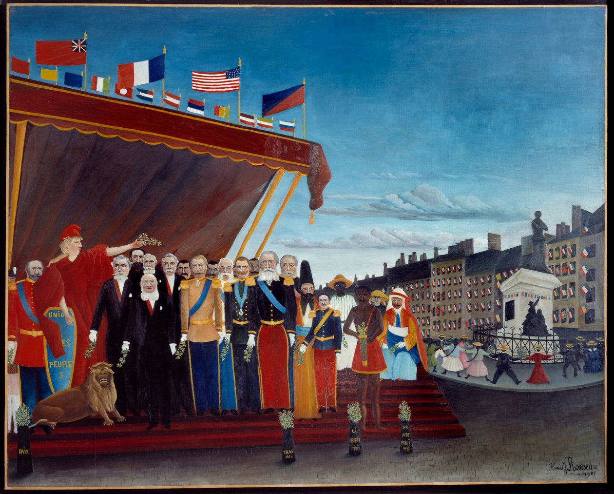 Bir barış işareti olarak cumhuriyeti selamlayan yabancı güçlerin temsilcisi Resim Henri Rousseau dit le Douanier Rousseau by Henri J.F. Rousseau