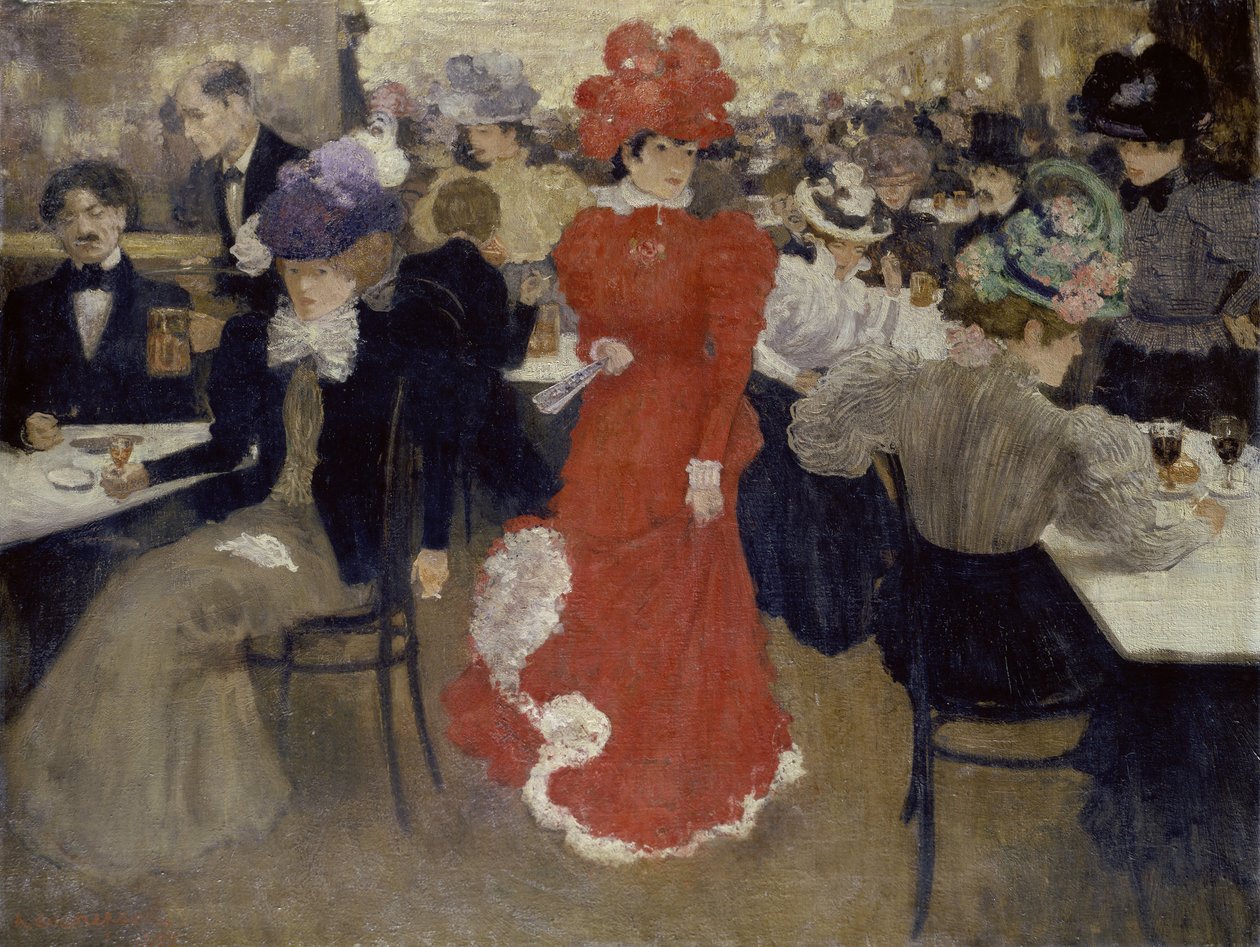 Paris'teki Café dHarcourt'ta by Henri Jacques Edouard Evenepoel