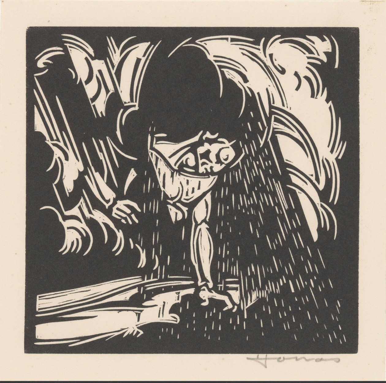 Bir manzara üzerinde yağmurun kişileştirilmesi by Henri Jonas (signed by artist)