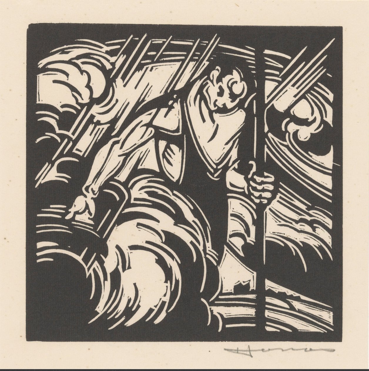 Bir manzara üzerinde fırtınanın kişileştirilmesi by Henri Jonas (signed by artist)