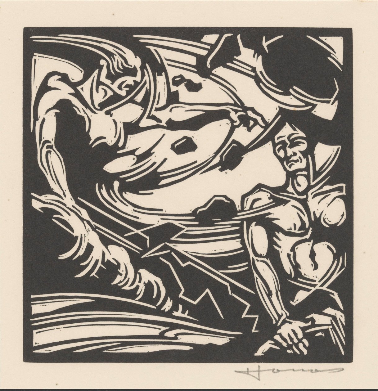 Dönen bir hava kütlesi içinde iki çıplak adam by Henri Jonas (signed by artist)