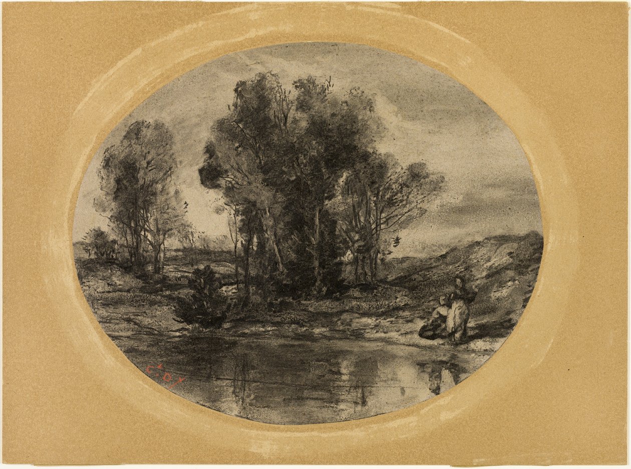 Bir Göletin Yanındaki Figürler by Henri Joseph Constant Dutilleux