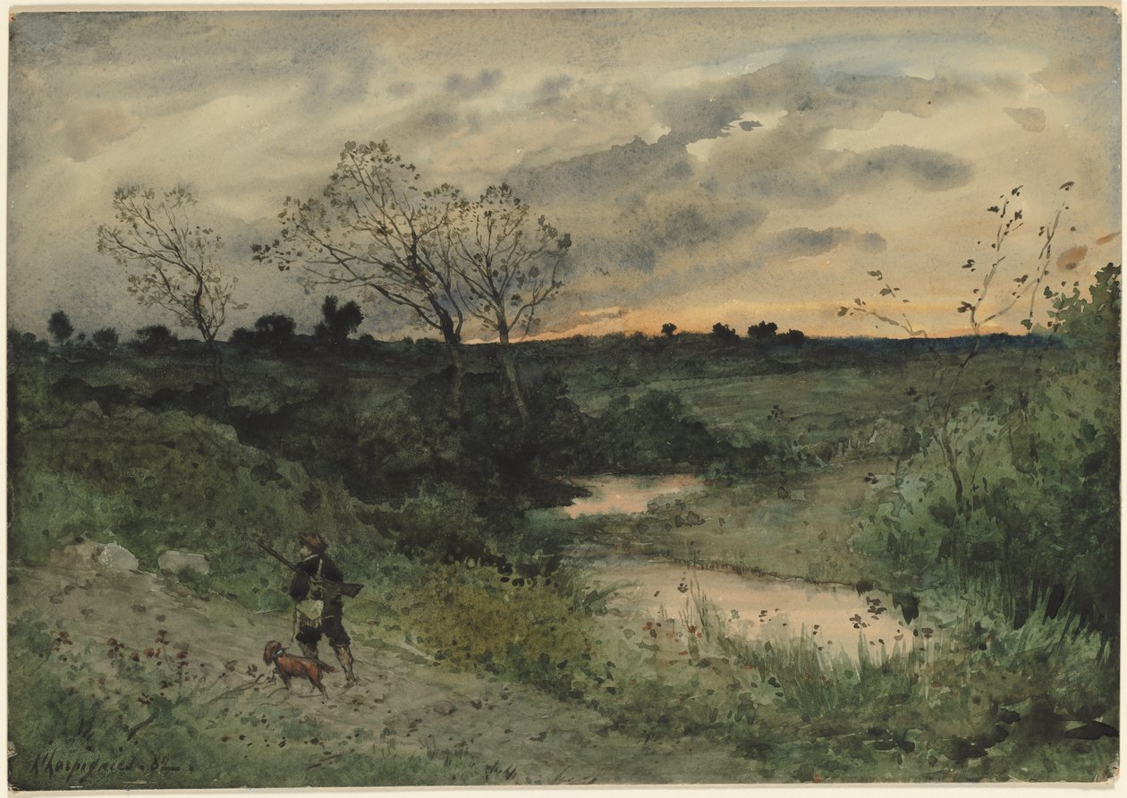 Şafak—Köpekli Avcı by Henri Joseph Harpignies
