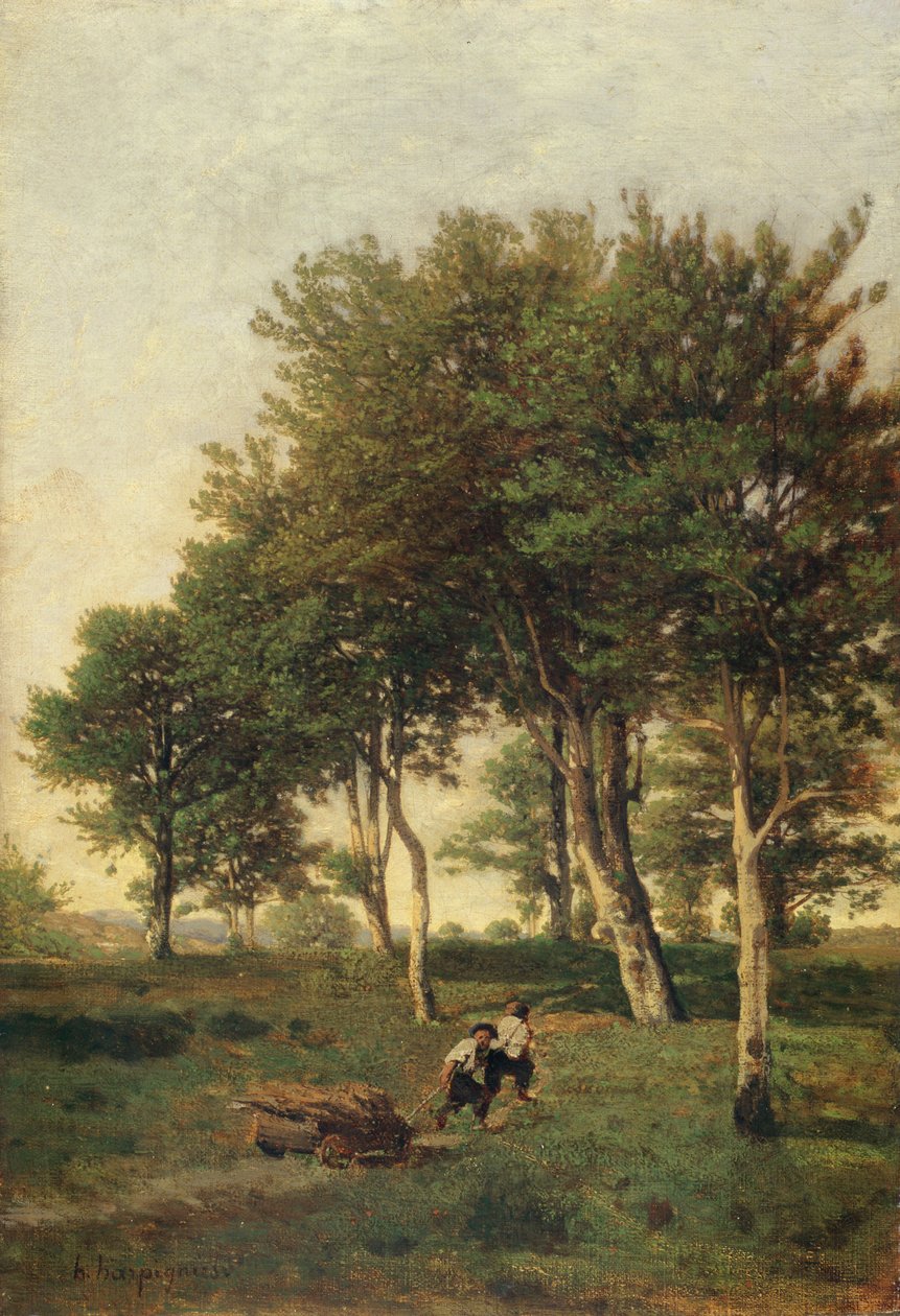 Yakacak Odun Taşıyan İki Çocuğun Manzarası, 1894 by Henri Joseph Harpignies