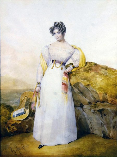 Manzaradaki bir bayanın portresi (parşömen üzerine suluboya ve guaş) by Henri Joseph Hesse