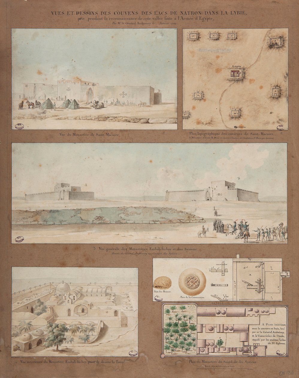 General Andreossy liderliğindeki Mısır Ordusunun keşif görevi sırasında Libya'daki Natron Gölü'nün altı görünümü ve çizimi, 1799 (kağıt üzerinde kalem, mürekkep ve tuvalet) by Pierre Joseph Redouté