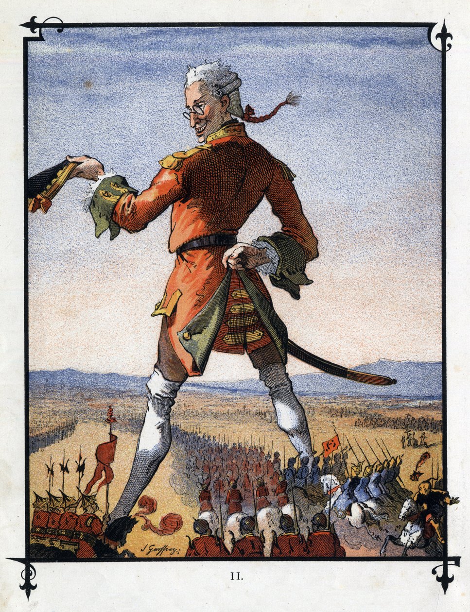 Lemuel Gulliver, Lilliputluların ordusuna komuta ediyor. Jonathan Swift (1667-1745) tarafından “” Gulliver