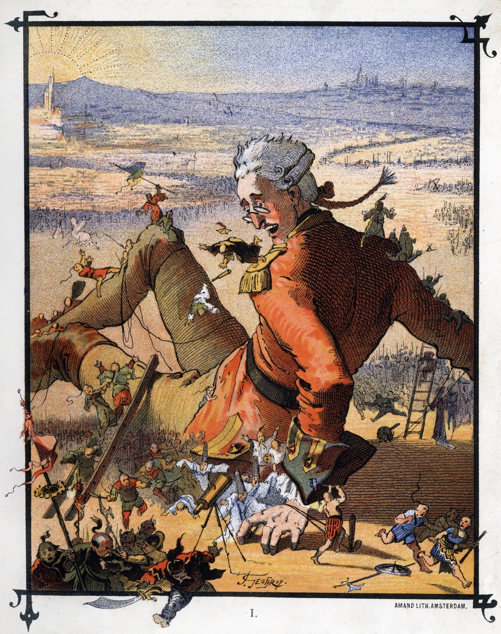Lemuel Gulliver, Lilluputians tarafından bağlandı. Jonathan Swift (1667-1745) tarafından “” Gulliver