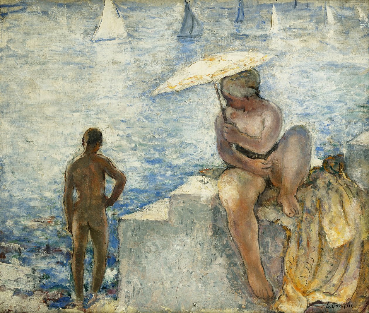Şemsiyeli Genç Yüzücü; Şemsiyeli Genç Yıkanan, c. 1925-1930 by Henri Lebasque